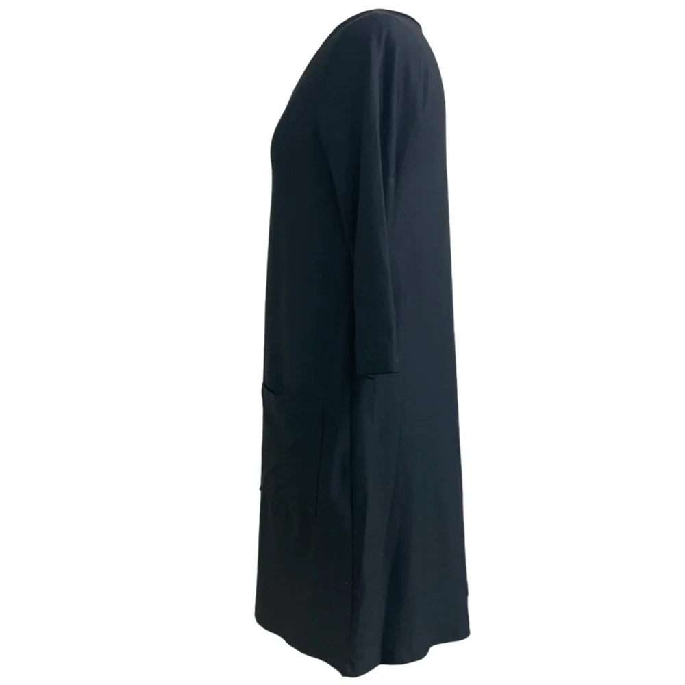 Judy P black A-line V neck dress with 3/4 sleeves medium - Picture 3 of 12